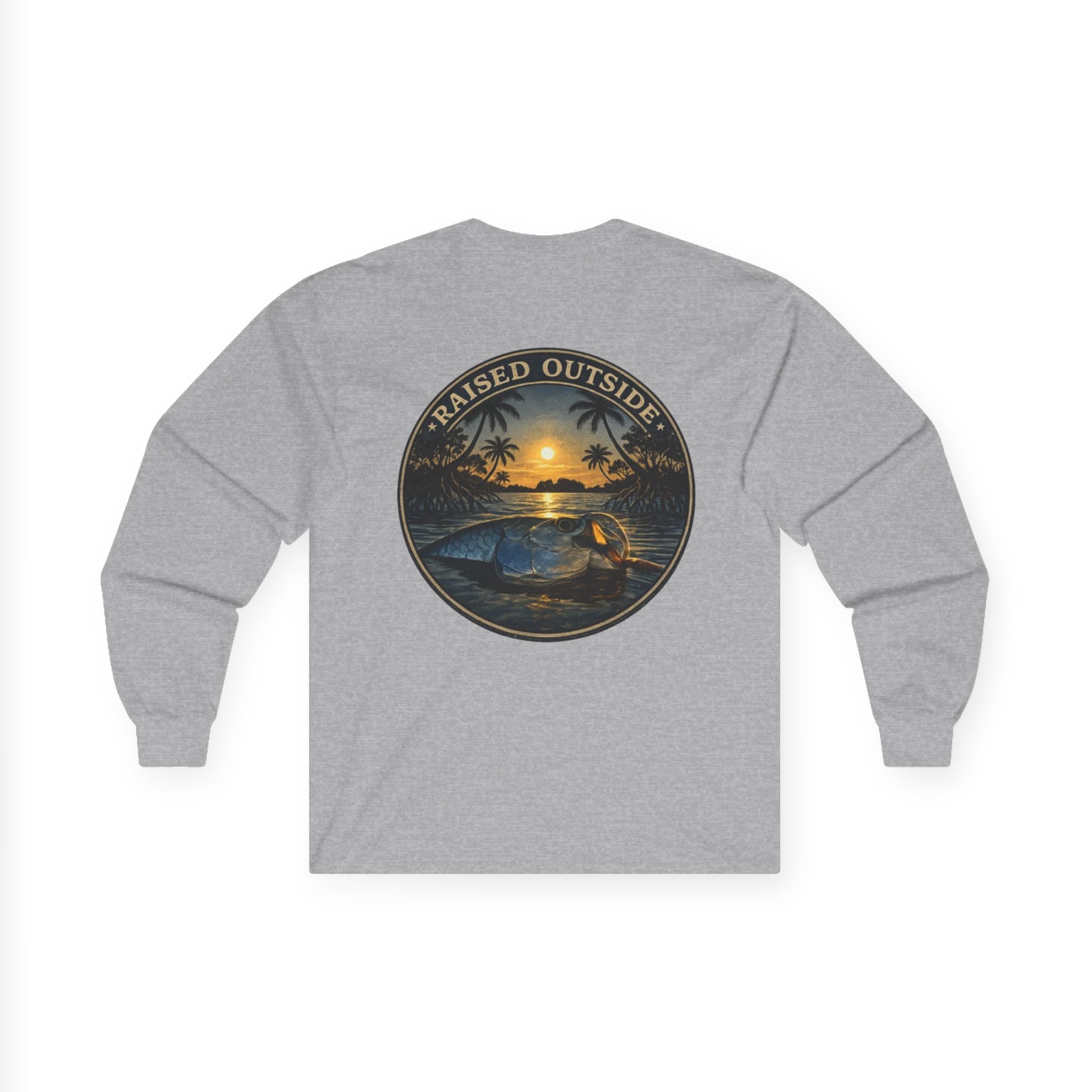 Long Sleeve Tee — "Raised Outside" Sunset Canoe Graphic