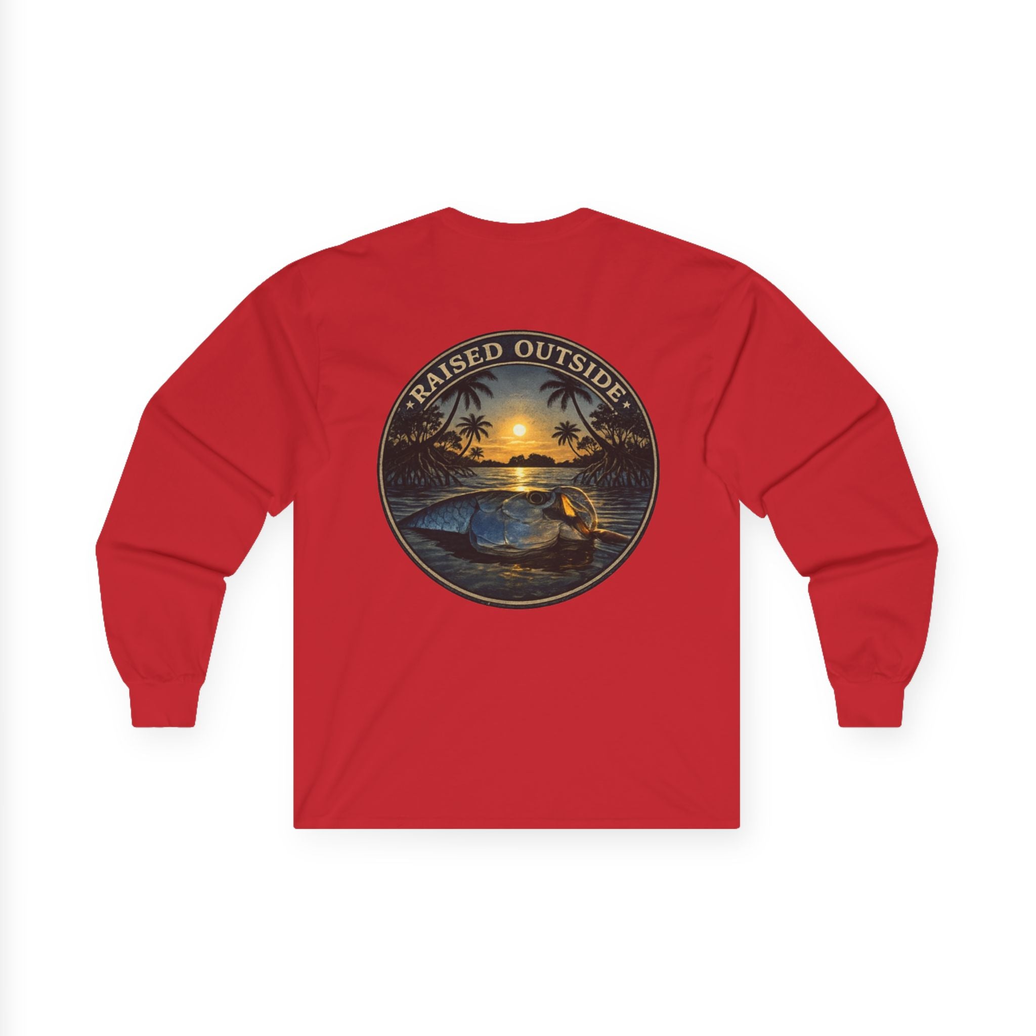 Long Sleeve Tee — "Raised Outside" Sunset Canoe Graphic