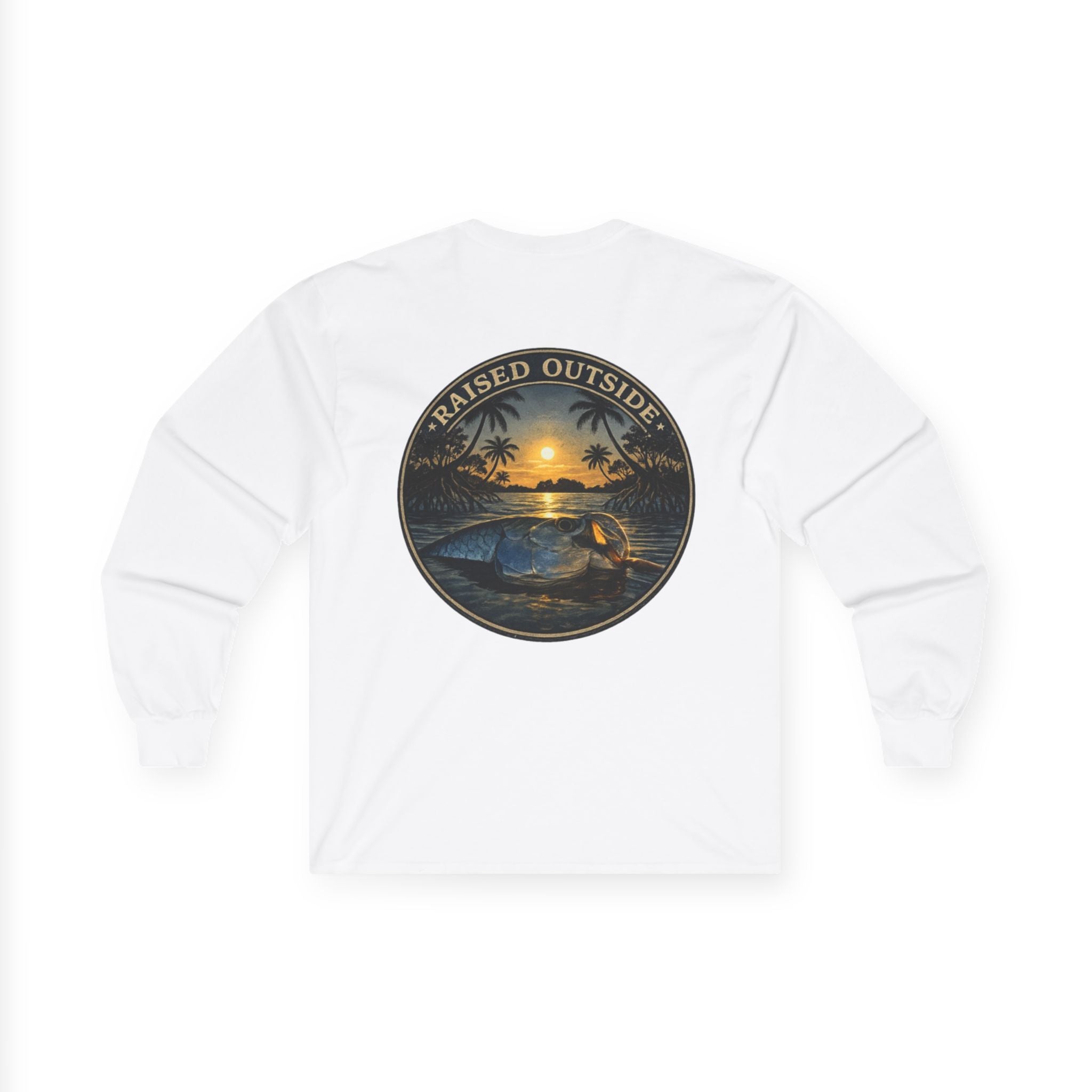 Long Sleeve Tee — "Raised Outside" Sunset Canoe Graphic
